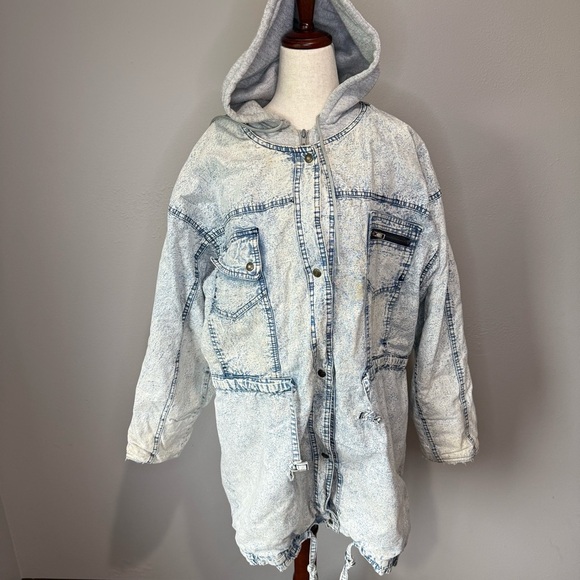 Vintage Acid Wash Denim Parka Jacket with Attached Hoodie | Size L - Picture 1 of 15